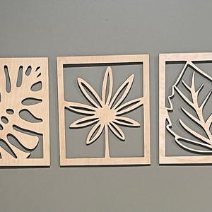 Monstera Wanddekor, Holzblatt Wandkunst, Blumen Wanddekor, Natur inspirierte Wandkunst, stilvolle Holzwandtafel 3er-Set.