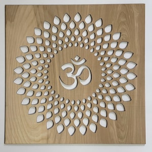 Om, Ohm Wooden  Flower Mandala Wall Art, Om Symbol Decor, Buddhist Om, Hindu Home Decor, religious Art, Om wall art for temple.