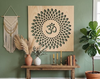 Om Design, wooden spiritual wall art, hindu pooja room decor