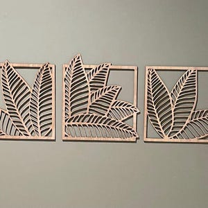 Palm leaf wall art, Banana leaf Home decor, Wooden leaves panel wall art, natural wall art, Boho leaf wall art, Set of 3 home decor.