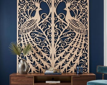 Peacock Wood Wall Hanging – Elegant Nature & Bird Inspired Art Set