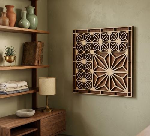 Japanese Kumiko Mandala Wall Art, Modern and Traditional Elegant