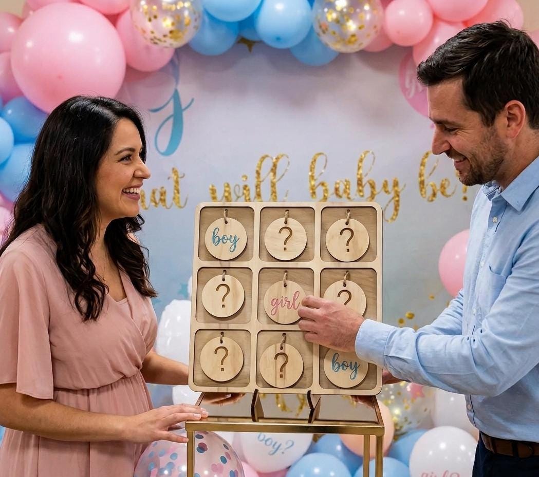 Jeu Morpion Gender Reveal – Tic Tac Toe Bébé Garçon Ou Fille, Grande Tapisserie Décorative Pour Baby Shower