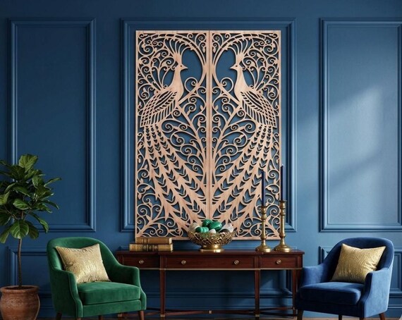Peacock Wood Wall Hanging – Elegant Nature & Bird Inspired Art Set