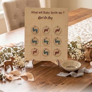 Wooden Gender Reveal Tic Tac Toe Game, Baby Shower Party Activity