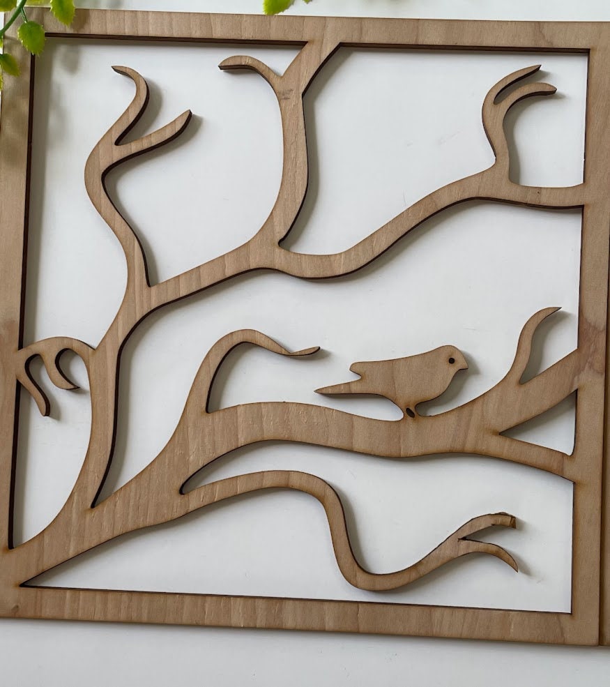 Tree of Life With Bird Wood Wall Art. Wall Hanging, Living Room Décor