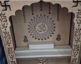 Custom Wooden OM Mandir – Personalized Hindu Temple Decor – Laser cut Spiritual Wall/Table Art