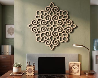 Mandala Holz Wandkunst, Blumenmandala, Geometrische Innendekoration