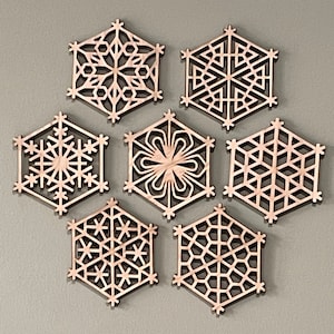 Kumiko wall art set of 7 pieces. wood wall art, using traditional Japanese Kumiko Pattern.