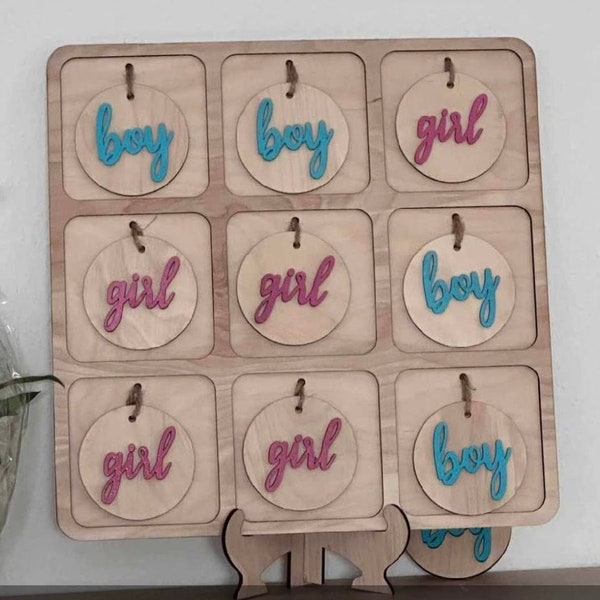 Wood gender reveal / baby shower  Tic tac toe board game.