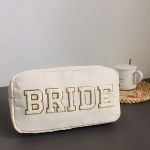 Bolsa de nylon EXTRA GRANDE, bolsa inicial com glitter, bolsas de cosméticos com letras de chenille, bolsas de higiene, bolsa de viagem