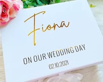 Personalized Large Magnetic Gift Box with Ribbon, Wedding Keepsake