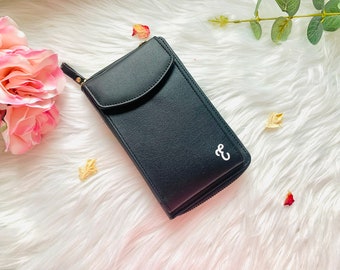 Personalized Black PU Leather Crossbody Bag: Phone Clutch Purse