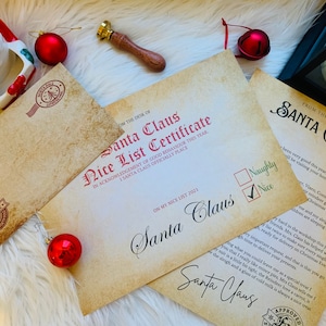 Lettera personalizzata da Babbo Natale, Gratta e rivela la lettera di Babbo Natale, Certificato di bella lista, Lettera d'epoca da Babbo Natale. Sigillo di cera