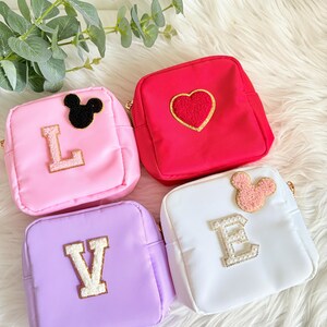Custom Nylon Chenille Patch Cosmetic Case, Personalised Travel Organizer, Bridesmaid Gift, Initial Makeup Holder