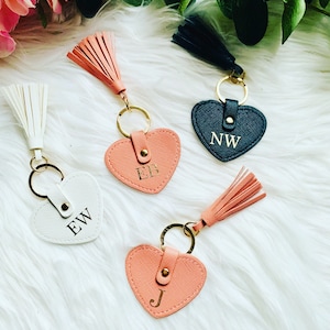 Personalised Heart Key Ring with Tassel, Heart Key Chain, PU leather Heart key ring, key ring with tassel