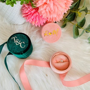 Monogram Ring Box for Bride, Personalised Velvet Ring Box, Wedding Engagement Ring Box, Custom Ring Bearer, Mrs. Ring Box