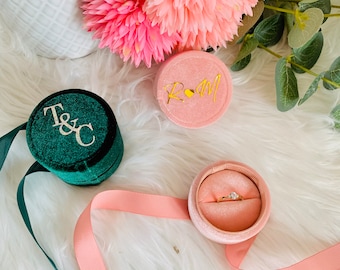 Personalized Velvet Ring Box: Monogram Wedding Engagement Ring Holder