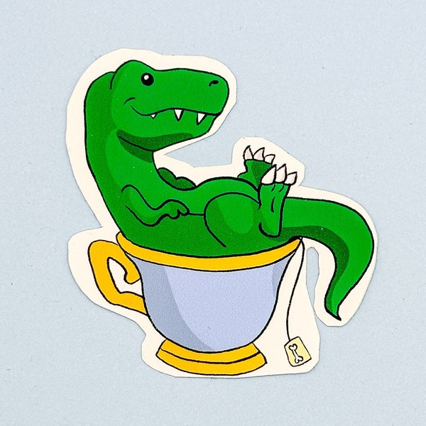 Dinosaurier in einer Teetasse viynl 3 inch Sticker| Tee Rex | Original Kunstwerk | Illustration | Tee Rex Geschenkidee