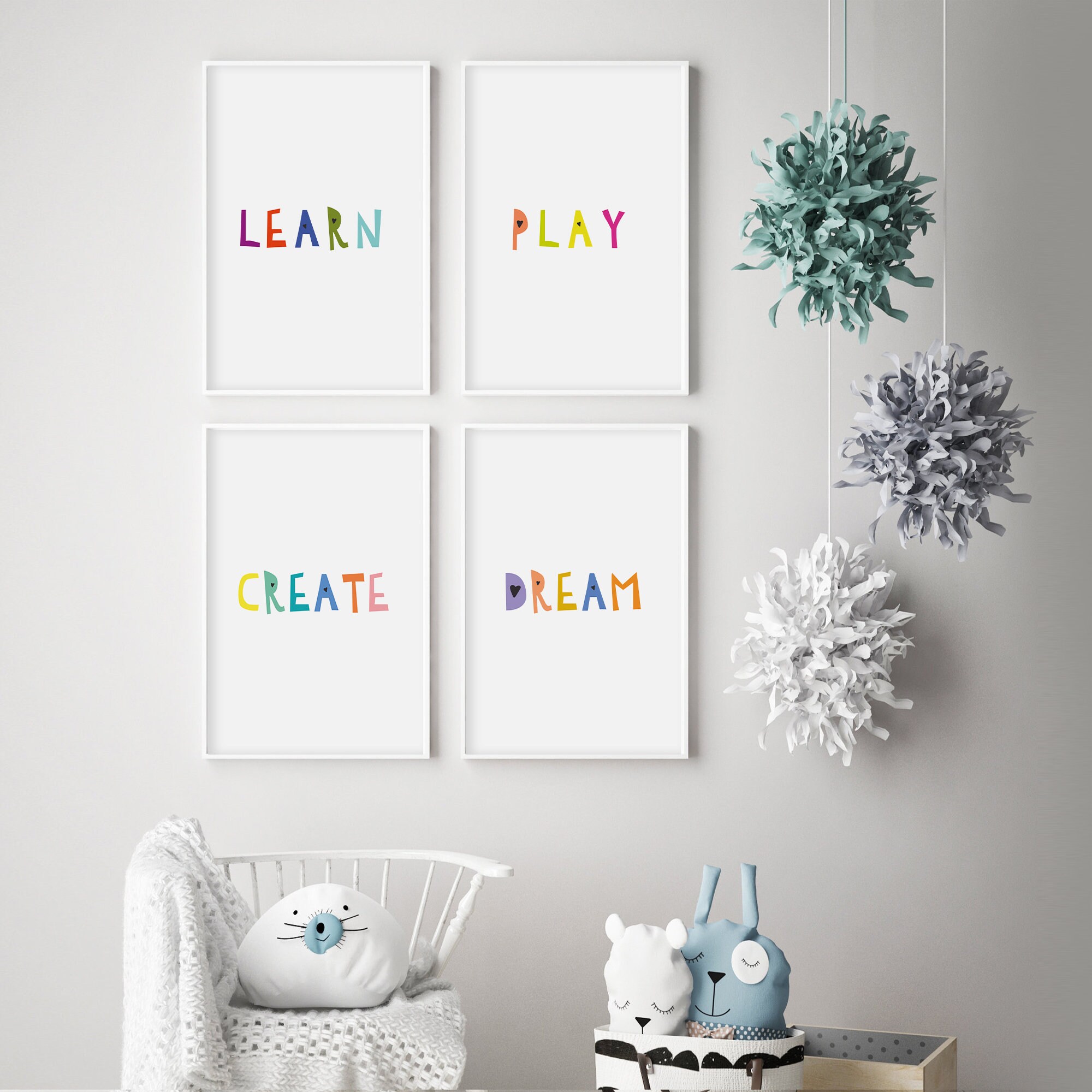 Children's Playroom Words Set of 4 Prints Kids Art Print Etsy