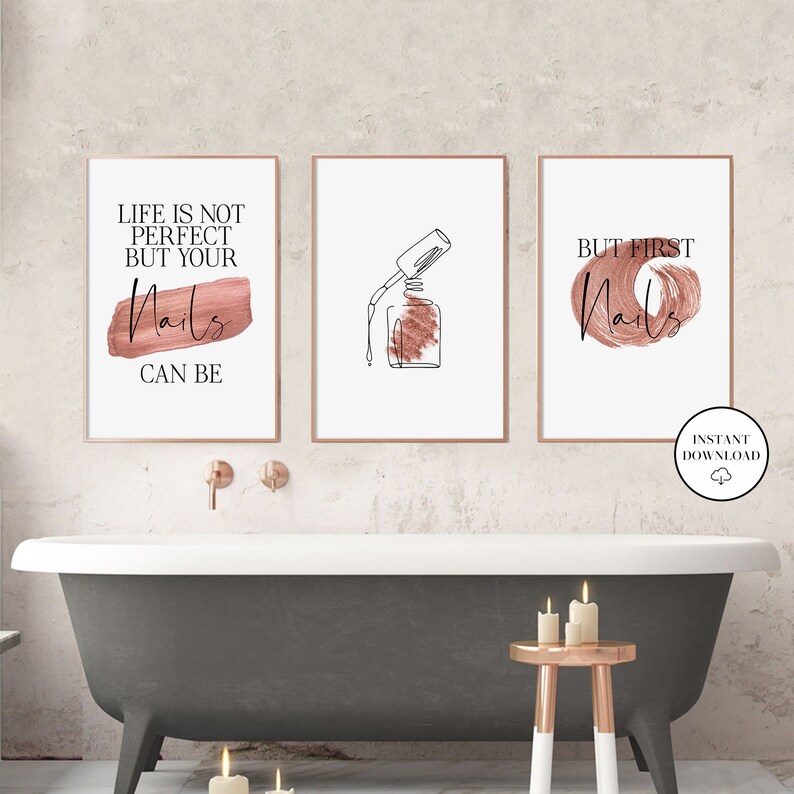 But First Nails Nails Print Set Salon Wall Art Nails Studio Digital Download Beauty Salon Decor Set Of 3 Salon Prints Nail Salon Decor