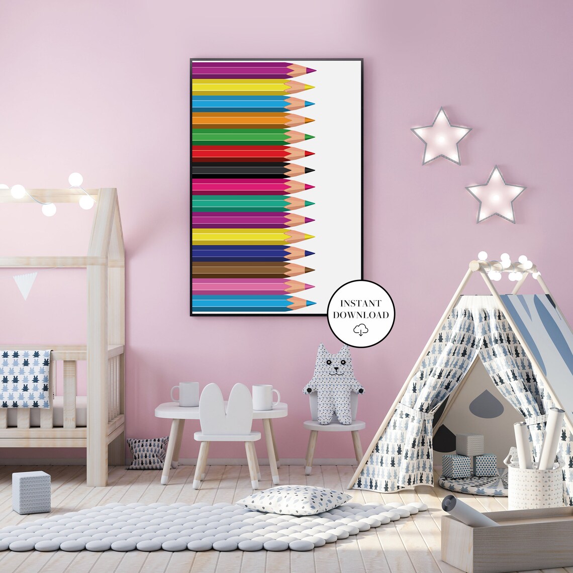 Nursery Wall Art Colored Pencils Printable Wall Art Colour Etsy