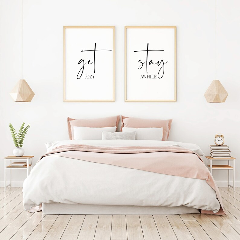 Get Cozy Stay Awhile Wall Art 2 Pieces Wall Art Guest Room Etsy