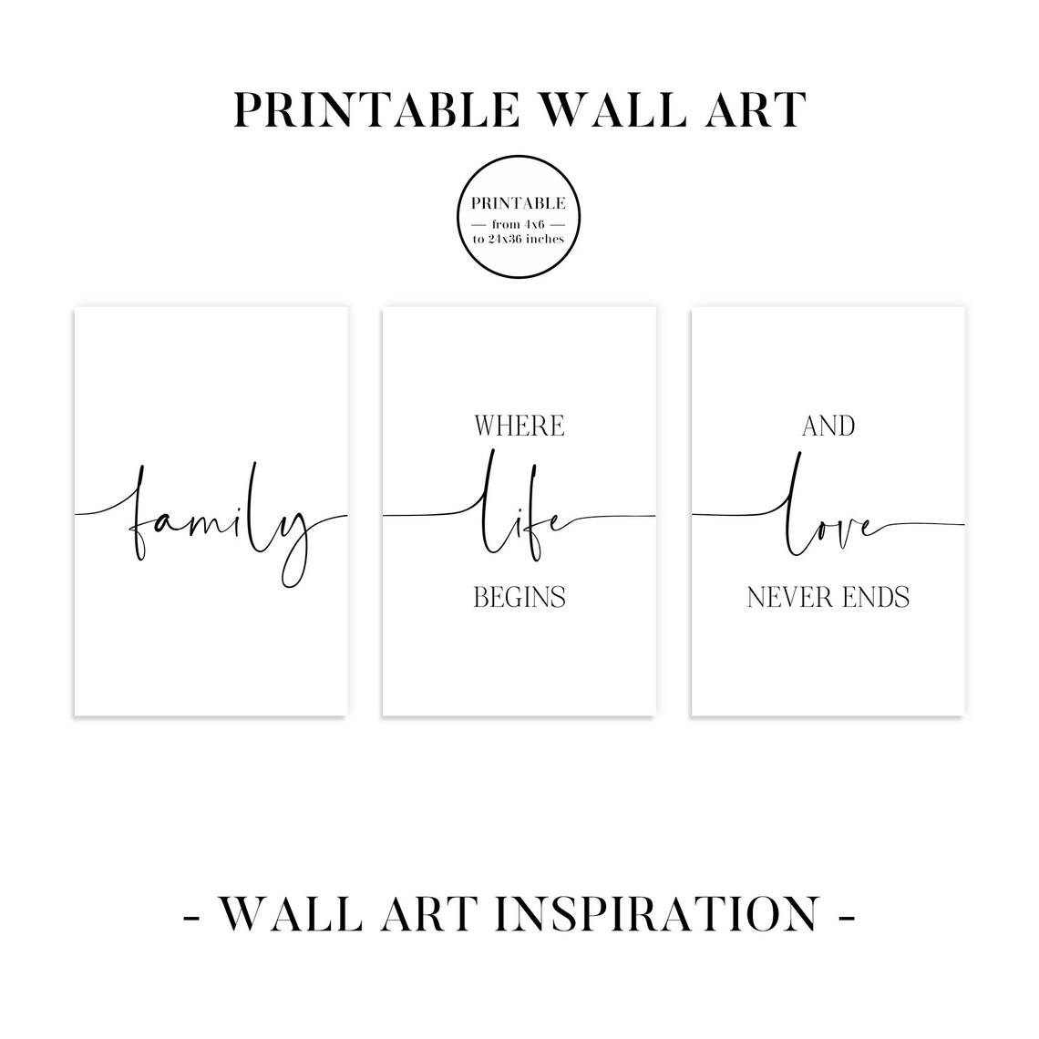 Family where life begins and love never ends Set of 3 Prints | Etsy