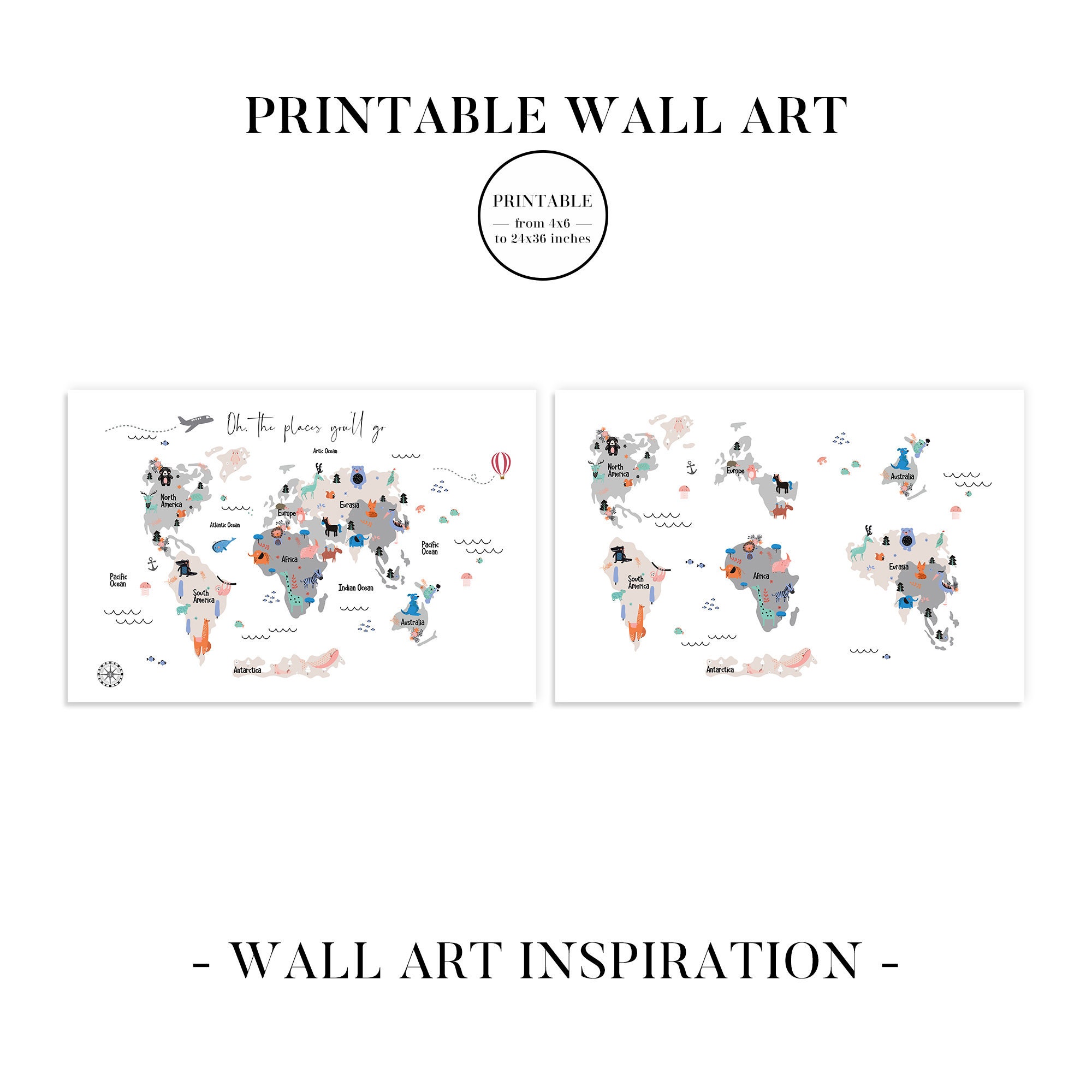 printable world map poster for kids room nursery wall print etsy