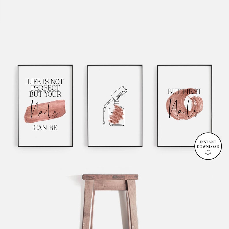But First Nails Nails Print Set Salon Wall Art Nails Studio Digital Download Beauty Salon Decor Set Of 3 Salon Prints Nail Salon Decor