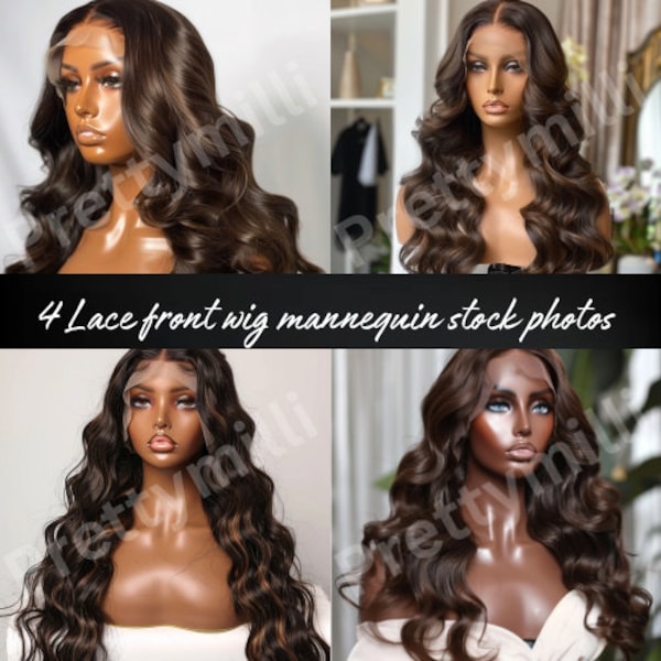 Mannequin Hair Model  AI Generated Stock Photos | Body Wave Hair Collection | African-American Black Women Lace Front Virgin Wig |
