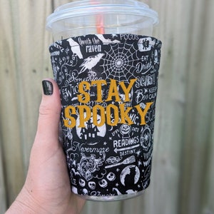 Spooky Season Drink Cozy, Black Scary Drink Sleeve, Halloween Iced Coffee Cozy, Iced Coffee Sleeve, Spooky Vibes Drink Holder, Gifts for Her