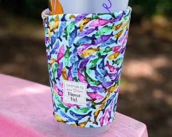 Watercolor Fish Iced Coffee Sleeve, Iced Coffee Cozy, Drink Cozy, Drink Sleeve, Can Sleeve, Coffee Lover Gift, Can Cooler, Coffee Cup Cozy