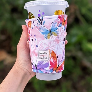 Drink Cozy, Butterflies Drink Sleeve, Can Sleeve, Iced Coffee Cozy, Iced Coffee Sleeve, Beer Cozy, Mothers Day Gift, Can Cooler, Can Cozie