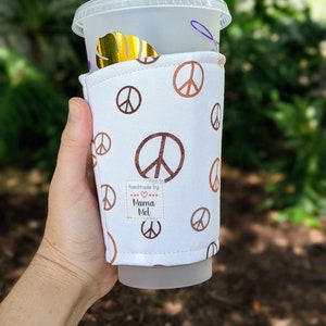 Peace Sign Iced Coffee Sleeve, Iced Coffee Cozy, Peace Drink Cozy, Cold Drink Sleeve, Can Sleeve, Peace Sign Cozy, Can Cozy, Gift for Her