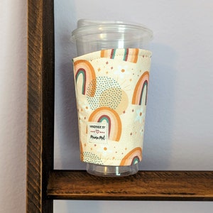Retro Rainbow Drink Cozy, Iced Coffee Sleeve, Coffee Cozie, Iced Coffee Cozy, Cozy for Coffee, Gift for Coffee Lover, Rainbows and Sunshine