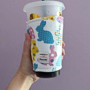 Easter Bunny Drink Cozy, Cute Rabbit Iced Coffee Sleeve, Coffee Cozie for her, Iced Coffee Cozy, Cozy for Coffee, Gift for Coffee Lover