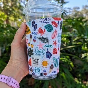 Beach Vibes Drink Cozy, Beach Day Iced Coffee Sleeve, Coffee Cozie, Iced Coffee Cozy, Mama Gift, Gift for Coffee Lover, Summer Mom gift
