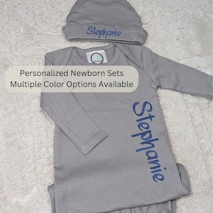 Baby Coming Home Outfit, Personalized Baby Shower Gift, Newborn Baby Outfit, Embroidered Baby Romper and Hat Set, Newborn set with name
