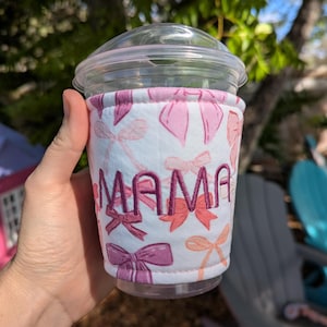 Funda para café helado BOWS, funda para bebida con lazo rosa y morado, funda para café con lazos muy coquetos