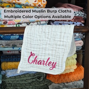 Embroidered Muslin Burp Cloths, Personalized Monogram Burp Rags, Custom Burp Cloths, Baby Shower Gift, Newborn Baby Gift