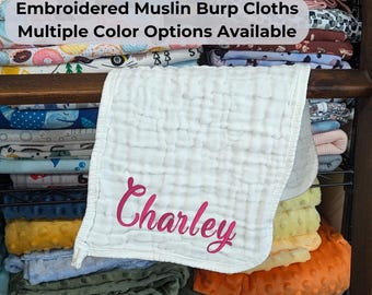 Embroidered Muslin Burp Cloths, Personalized Monogram Burp Rags, Custom Burp Cloths, Baby Shower Gift, Newborn Baby Gift