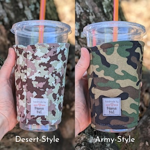 Drink Cozy | &#39;Camo&#39; Drink Sleeve | Can Sleeve | Iced Coffee Cozy | Iced Coffee Sleeve | Beer Cozie | Summer | Gift for her | Army