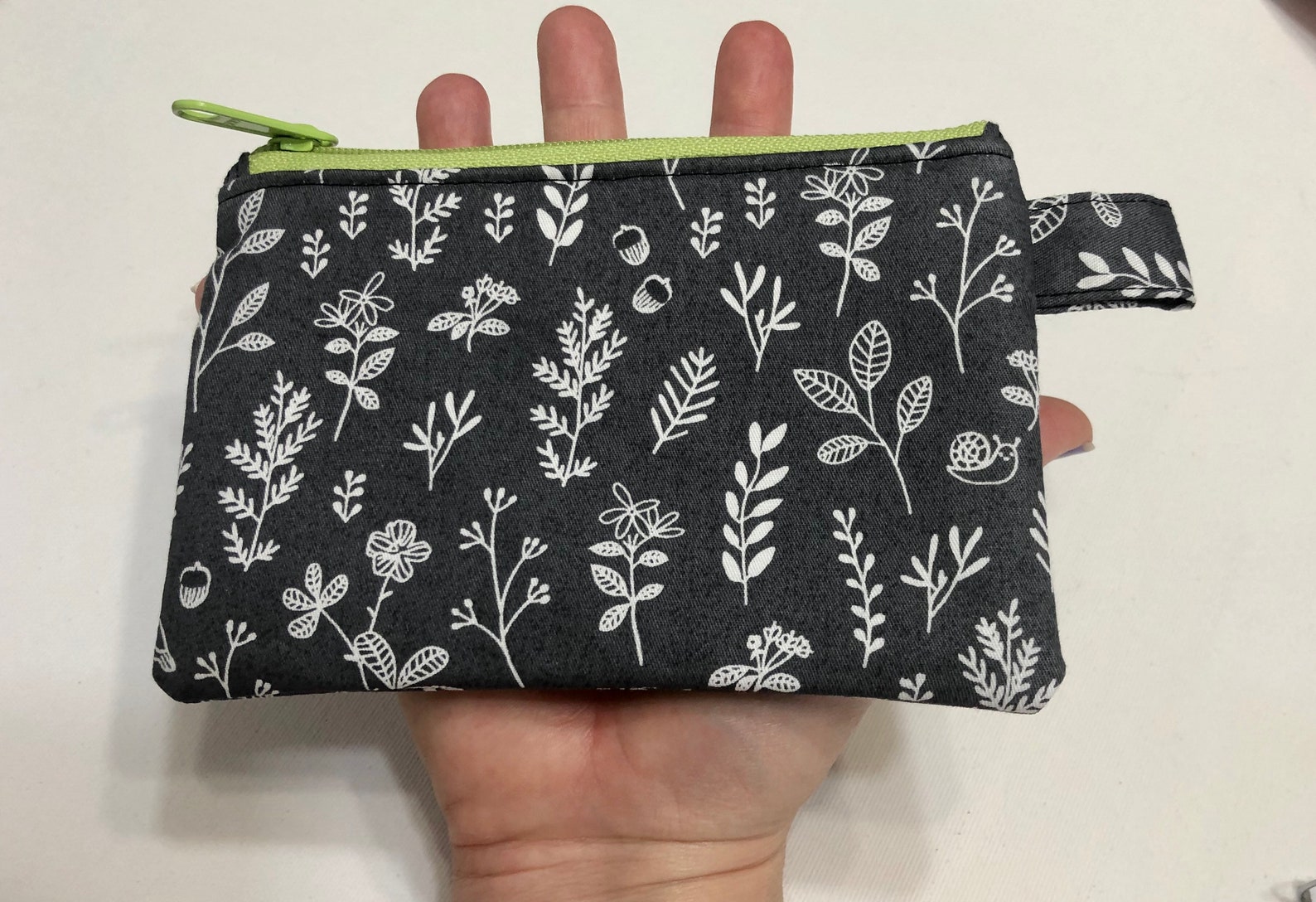 Cute Zipper Pouch With Grey & White Nature Pattern and Side Etsy