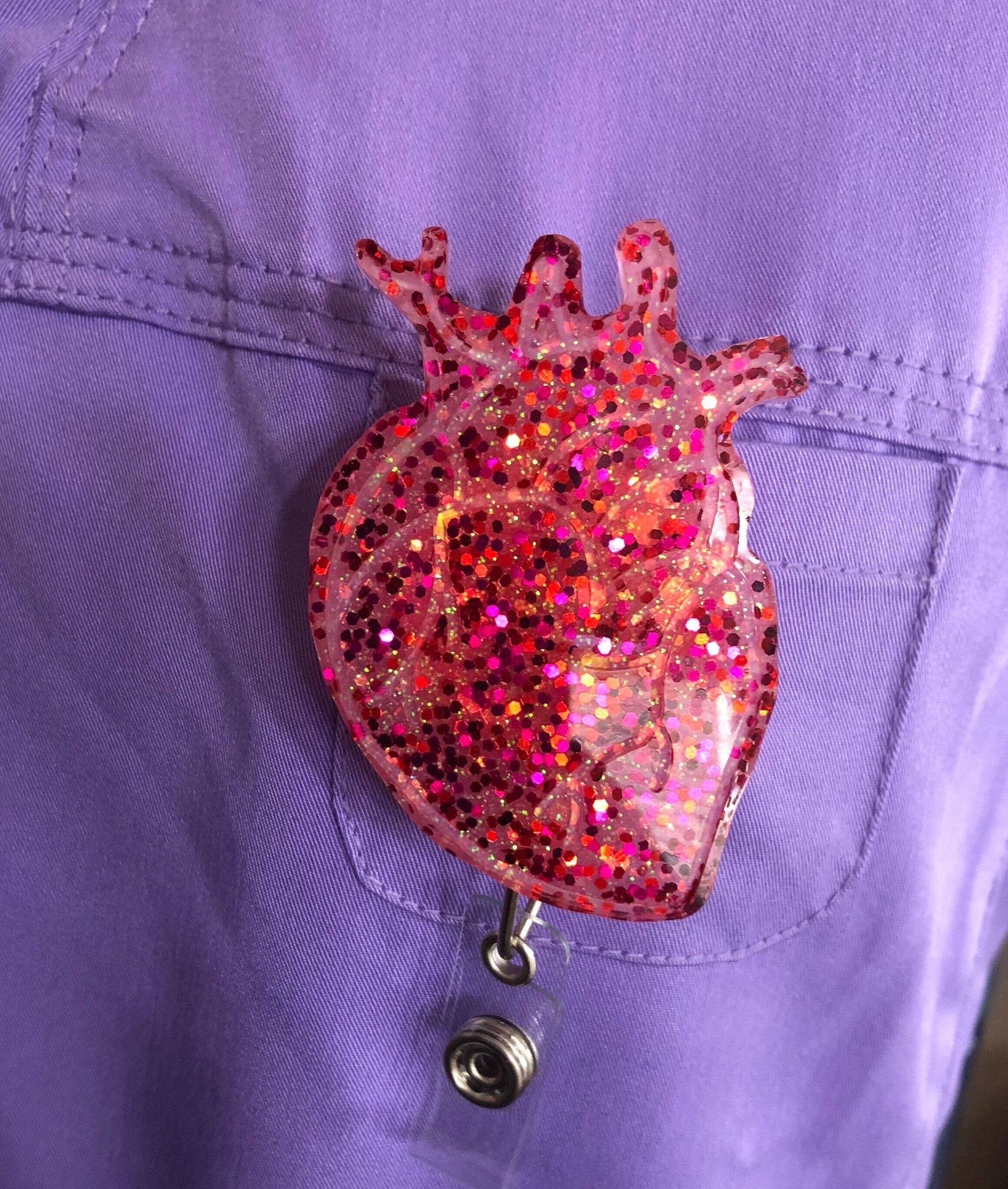 Red Glitter Anatomical Heart Badge Reel Etsy