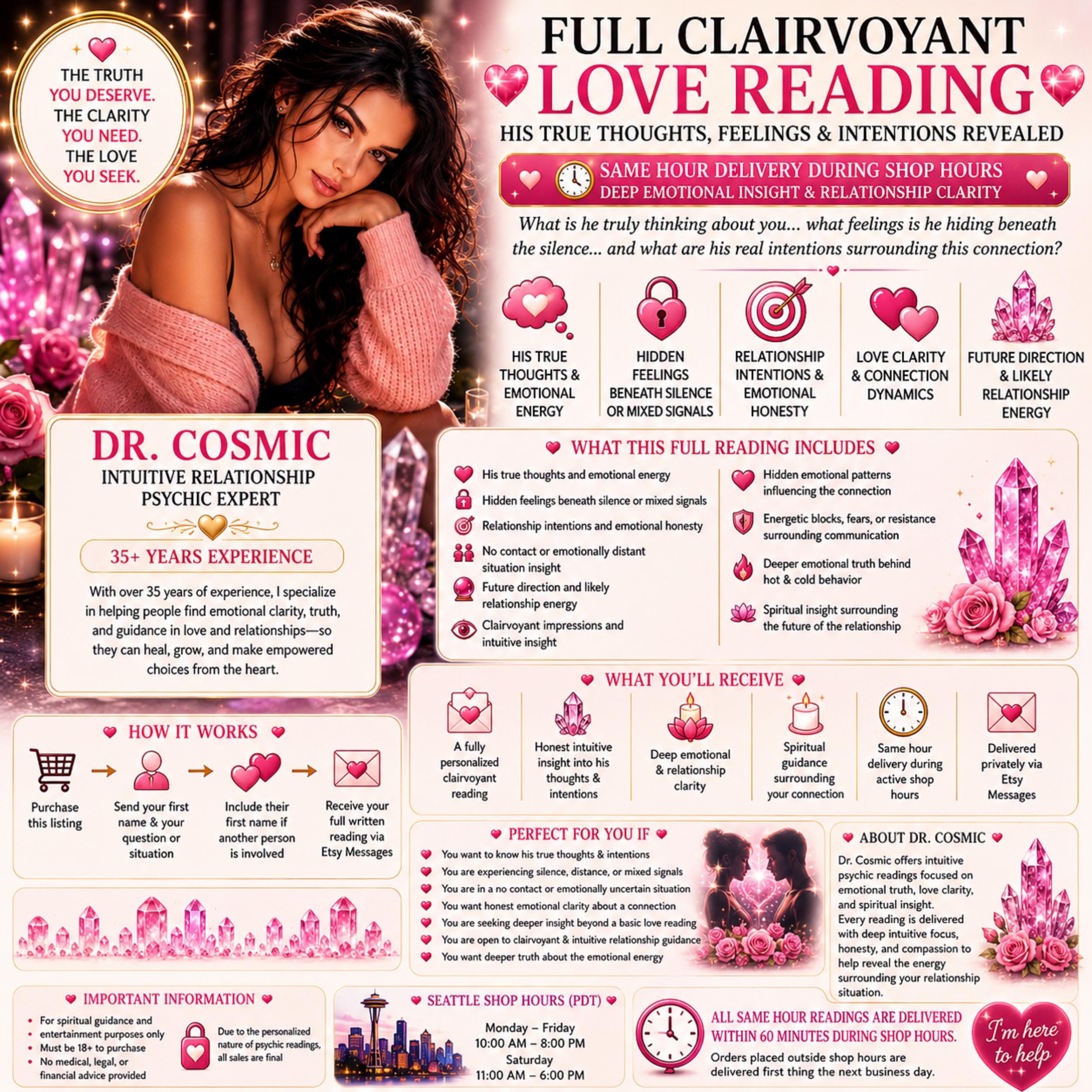 Full Love Reading - His Thoughts, Feelings, Intentions Revealed (Same Hour), Accurate Psychic PDF