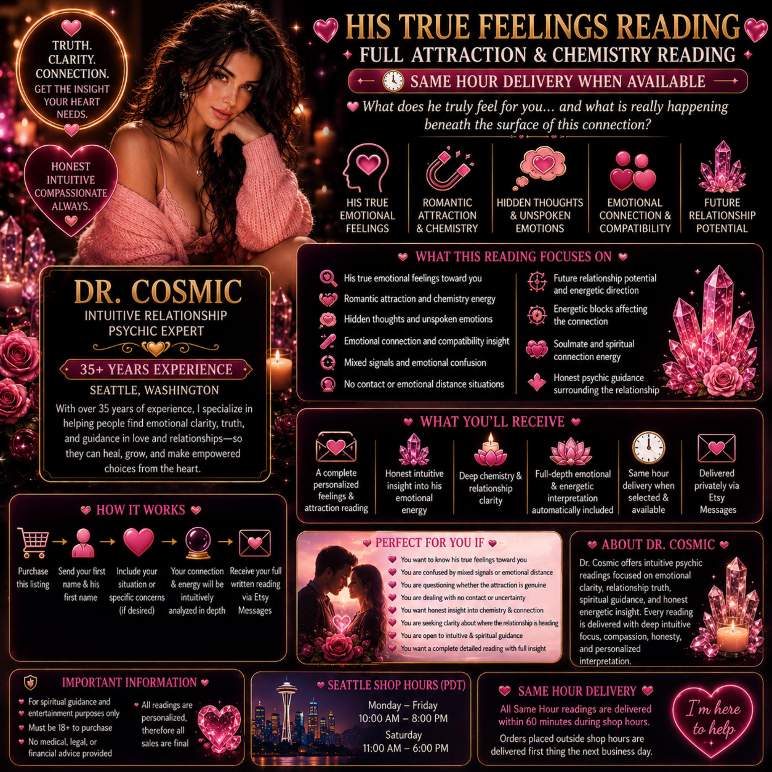 His True Feelings Psychic Reading – Attraction, Chemistry & Relationship Clarity (Same Hour), Accurate PDF