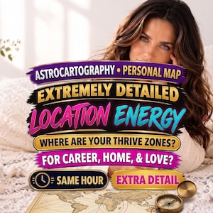 May include: A digital graphic overlay featuring the text ASTROCARTOGRAPHY PERSONAL MAP, EXTREMELY DETAILED LOCATION ENERGY, WHERE ARE YOUR THRIVE ZONES? FOR CAREER, HOME, & LOVE?, SAME HOUR, and EXTRA DETAIL, superimposed over a world map and candles.