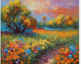 Meadow Painting Flower Original Art Texas Landscape Floral Artwork by ArtElenaBerezina