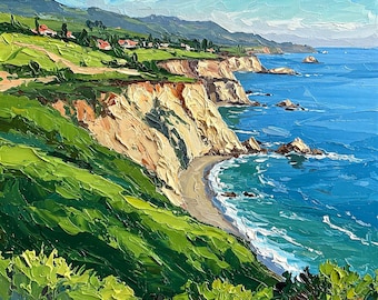 Laguna Beach California Original Oil Painting Impasto Seascape Art by ArtElenaBerezina